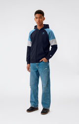 Felpa Full Zip con Cappuccio e Interno Garzato - Blu Navy