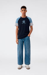 T-Shirt in Cotone con Maxi Logo - Blu Navy
