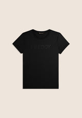 T-Shirt in Misto Modal con Logo Strass
