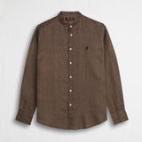 Camicia 100% lino con collo alla coreana - Milk Chocolate