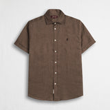 Camicia 100% lino manica corta - Milk Chocolate