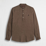 Camicia 100% lino serafino con collo coreana - Milk Chocolate