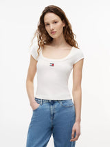 T-Shirt Slim Rib Badge - Ancient White