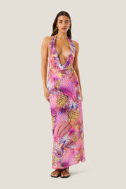 4giveness Abito Lungo Pink Butterfly Multicolor