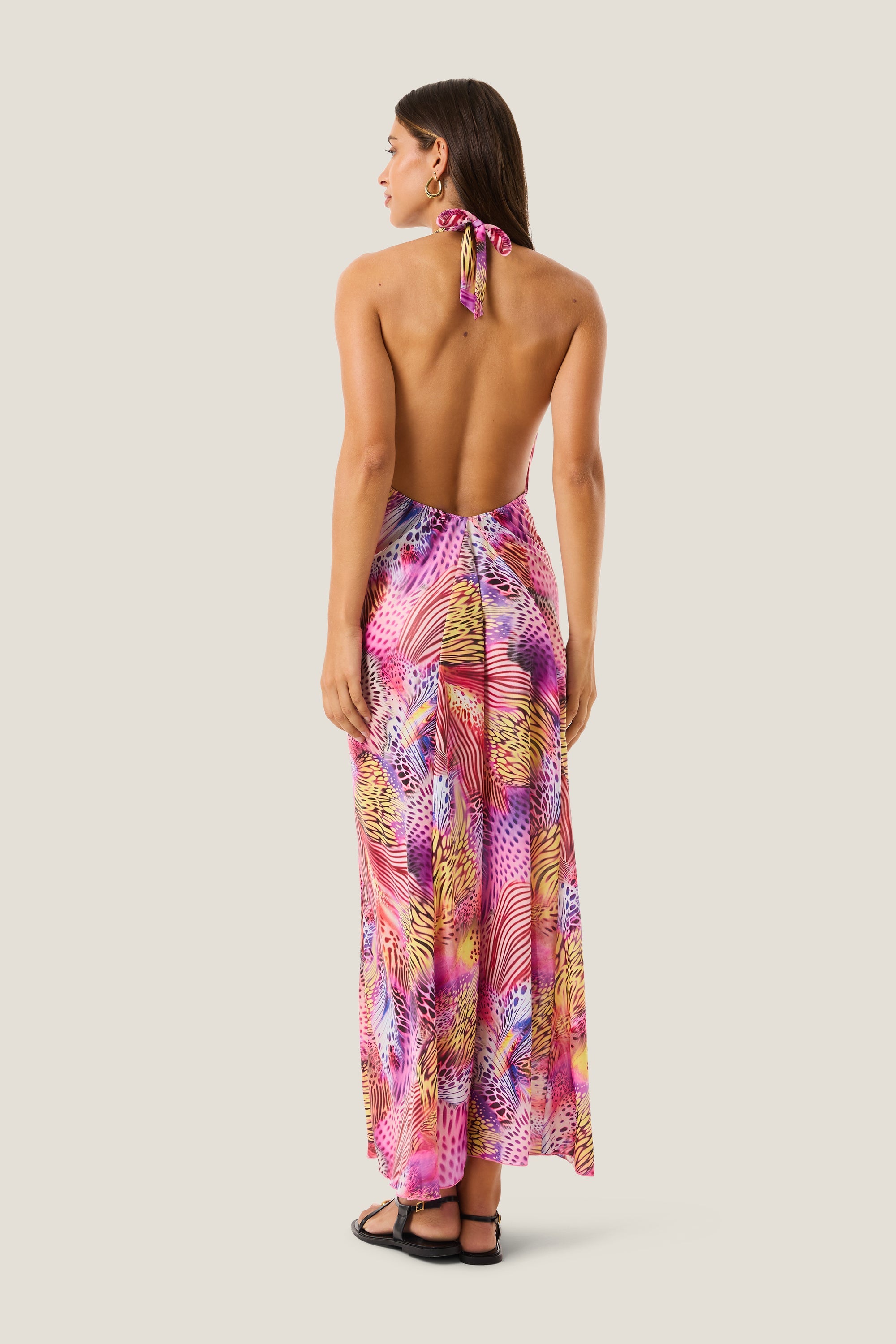 4giveness Abito Lungo Pink Butterfly Multicolor