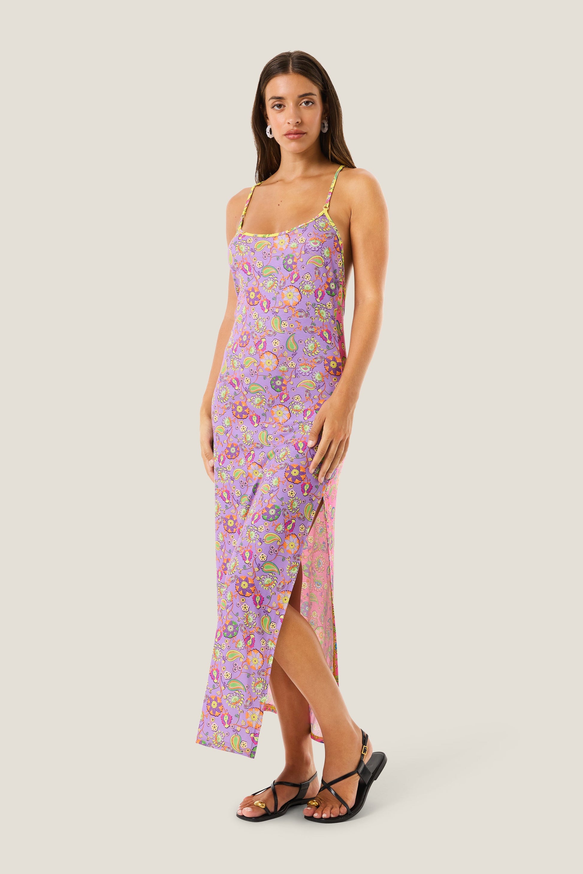 4giveness Abito Lungo Scollato Boho Chic Multicolor