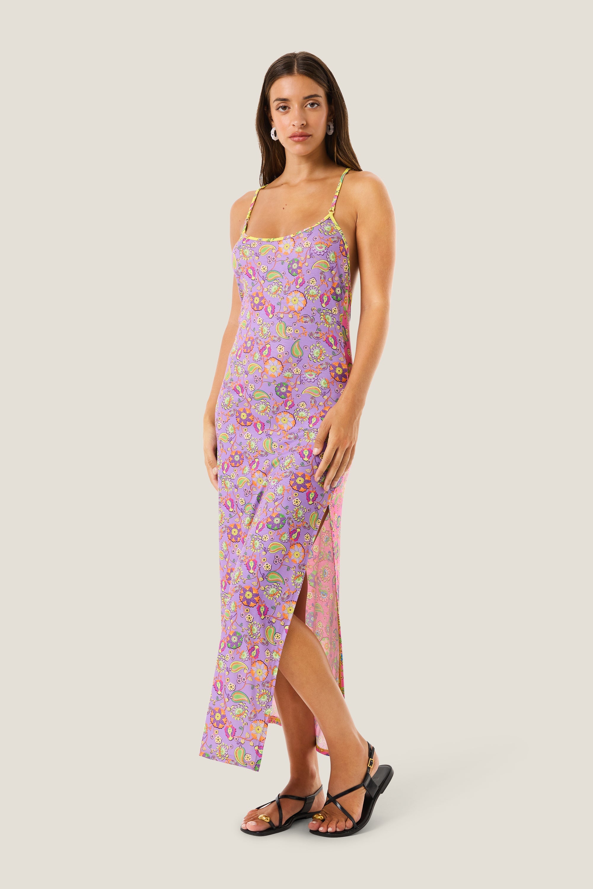 4giveness Abito Lungo Scollato Boho Chic Multicolor