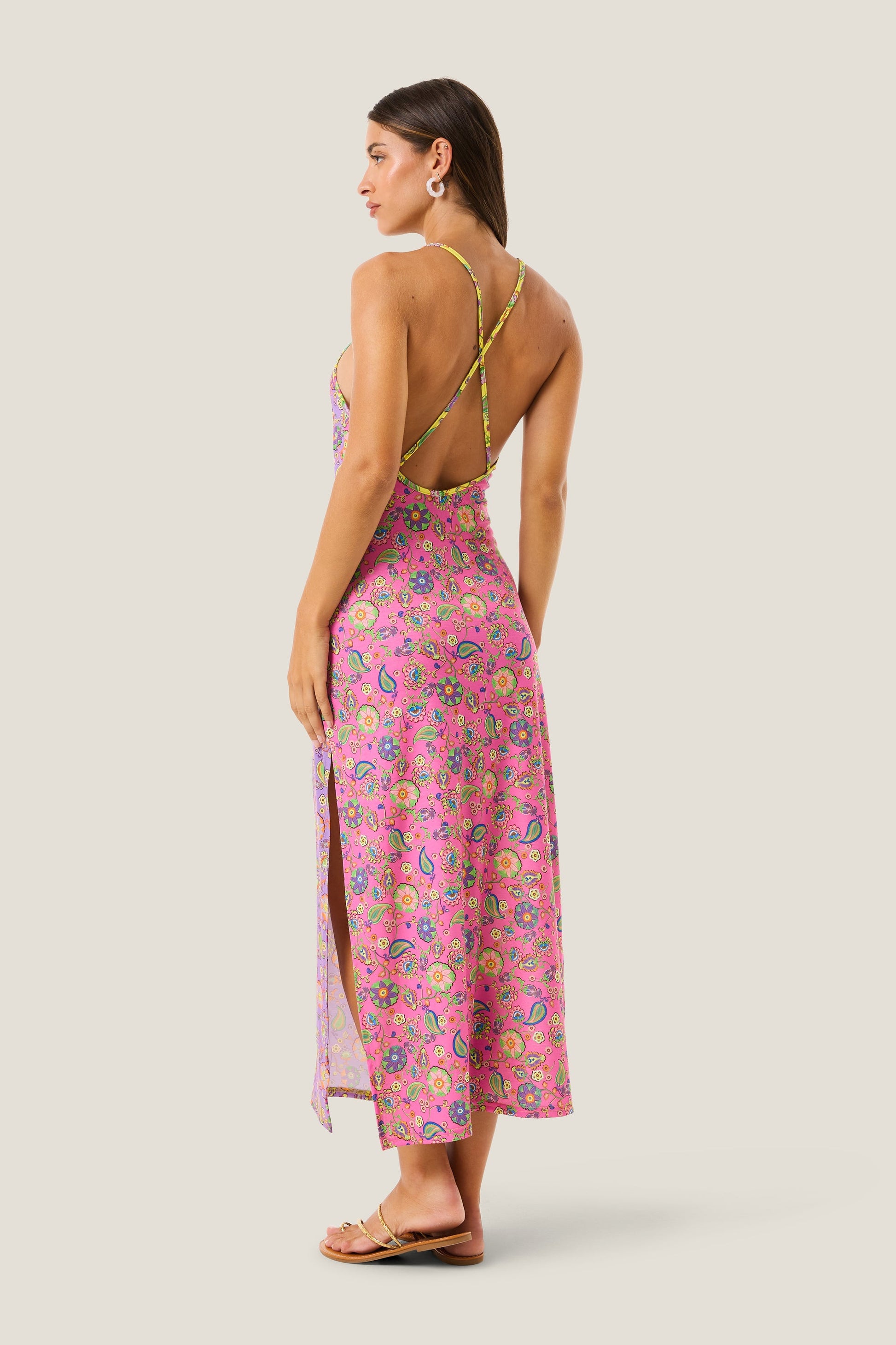 4giveness Abito Lungo Scollato Boho Chic Multicolor
