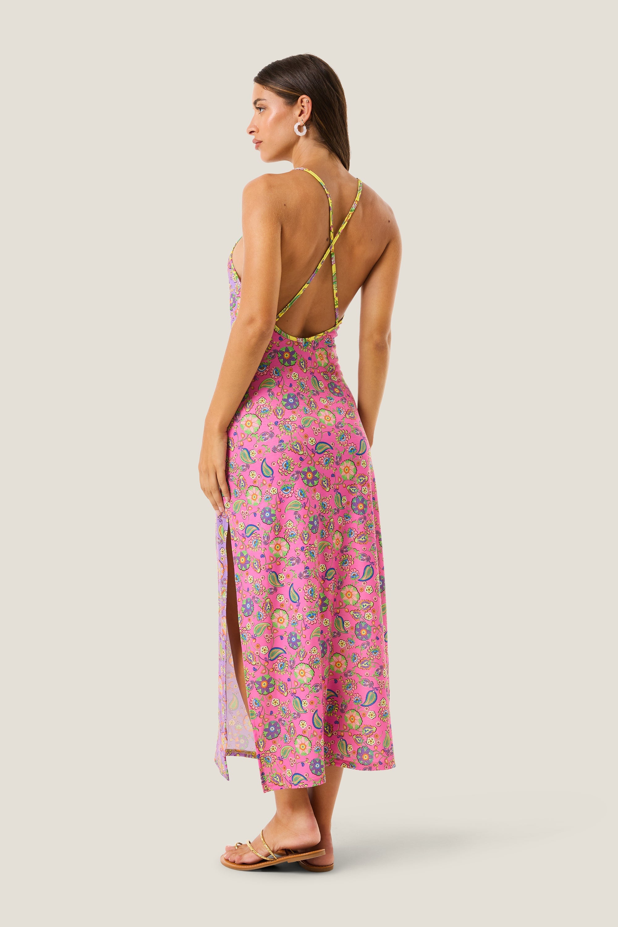4giveness Abito Lungo Scollato Boho Chic Multicolor