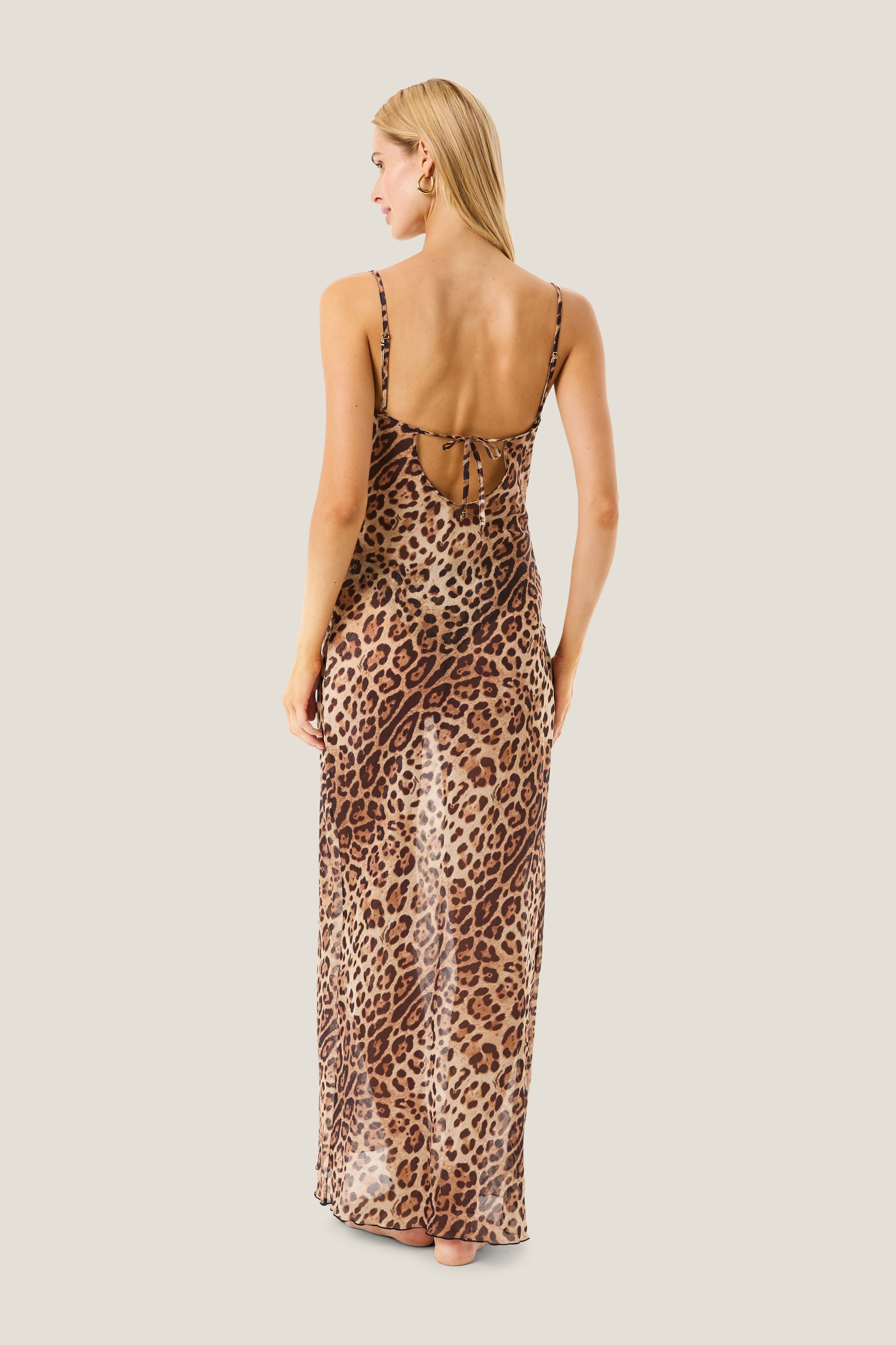 4giveness Abito Lungo Spacco Leopard Resort Multicolor