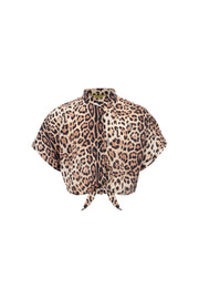 4giveness Camicia Crop Con Nodo In Mussola Fantasia Multicolor