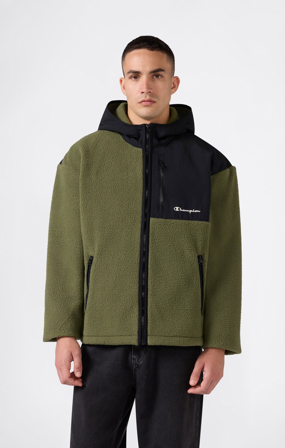 Champion Felpa con Cappuccio e Zip Intera - Verde Militare