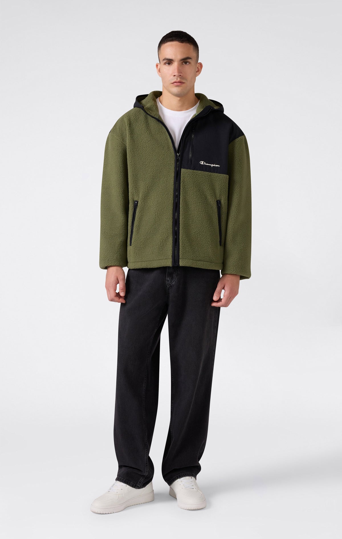 Champion Felpa con Cappuccio e Zip Intera - Verde Militare