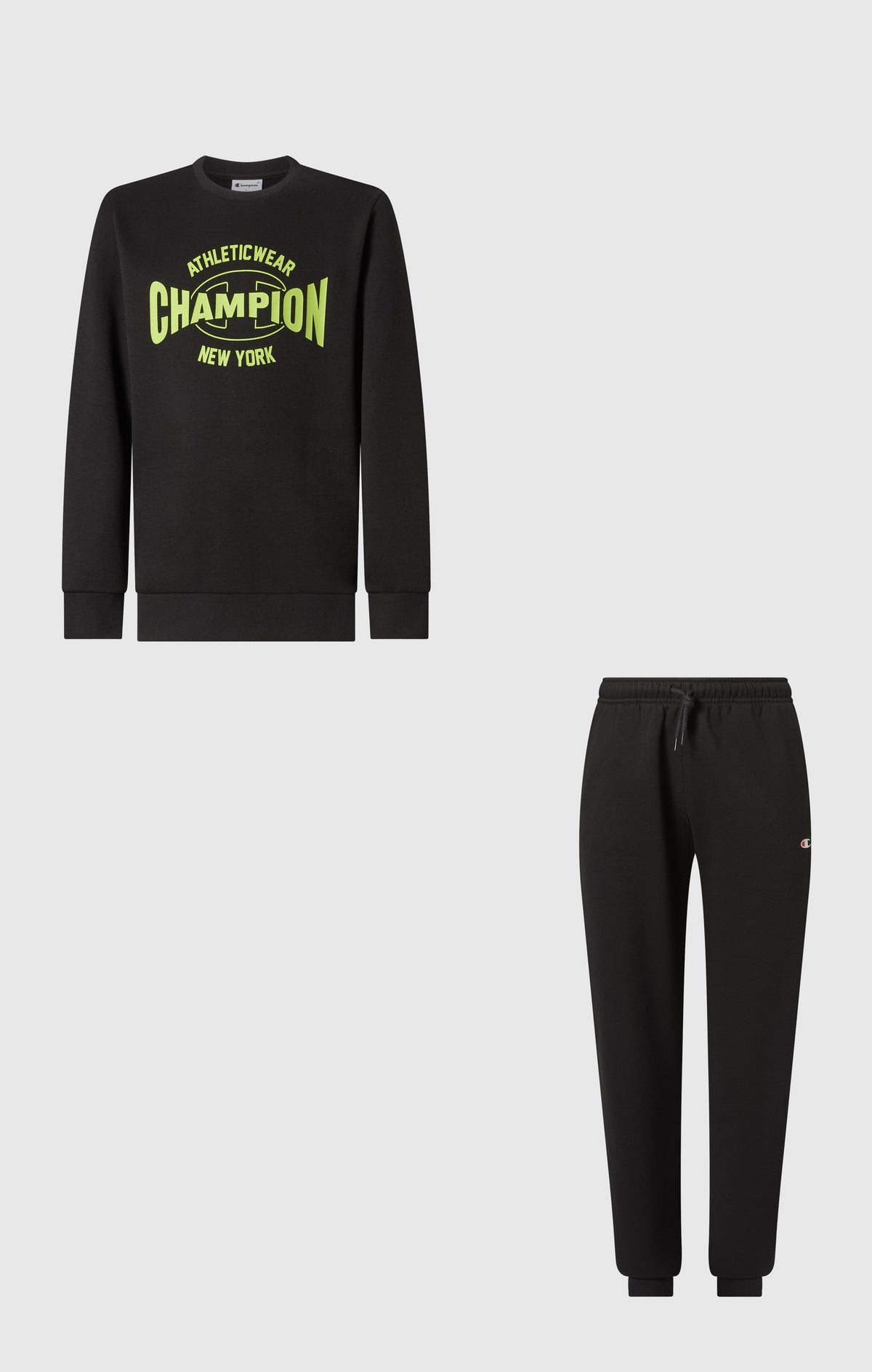 Champion Felpa Girocollo con Logo e Interno Felpato - Nero