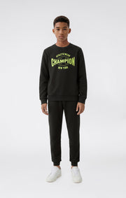 Champion Felpa Girocollo con Logo e Interno Felpato - Nero