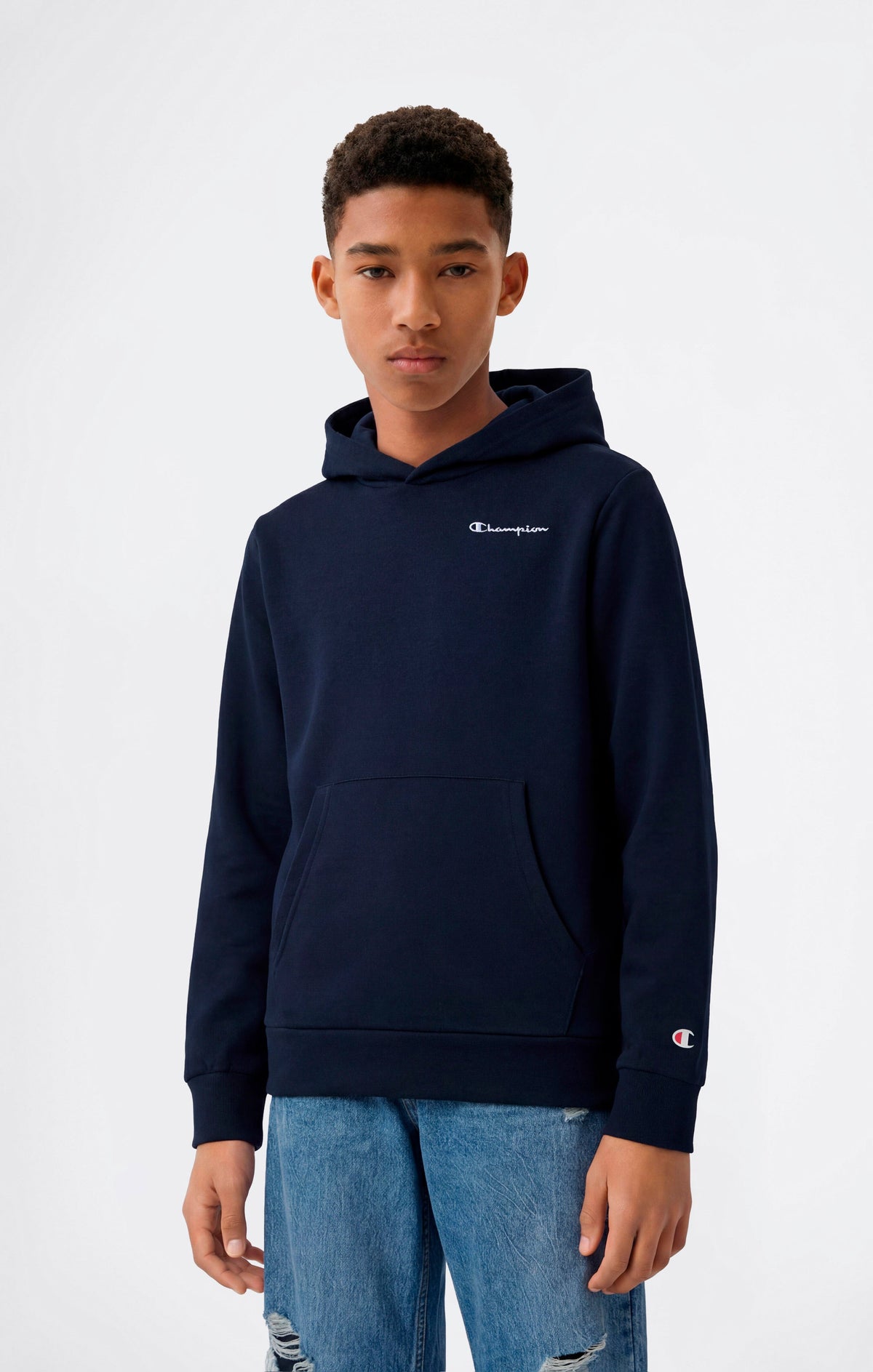 Champion Felpa Cappuccio con Piccole Icone Ricamate - Blu Navy