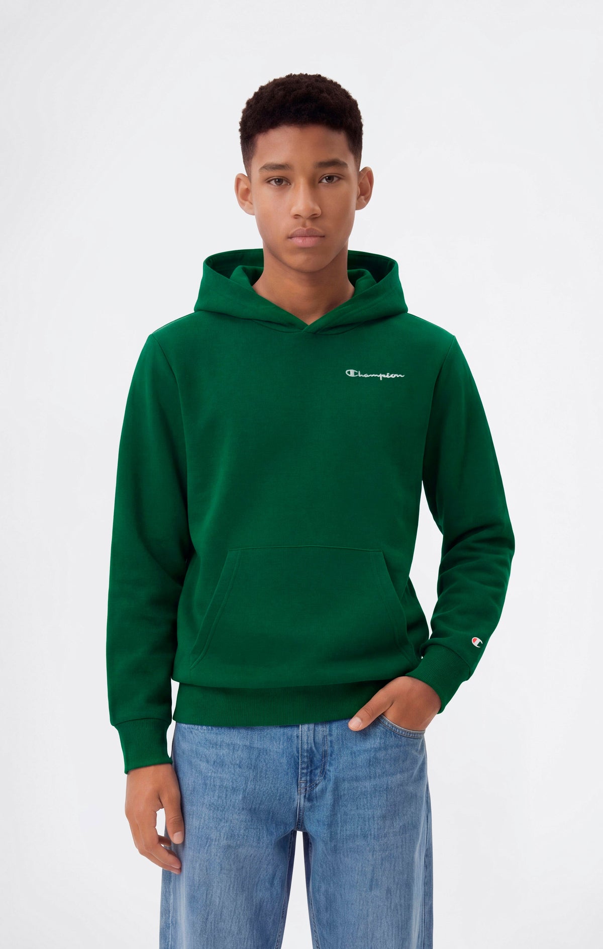 Champion Felpa Cappuccio con Piccole Icone Ricamate - Verde Brillante