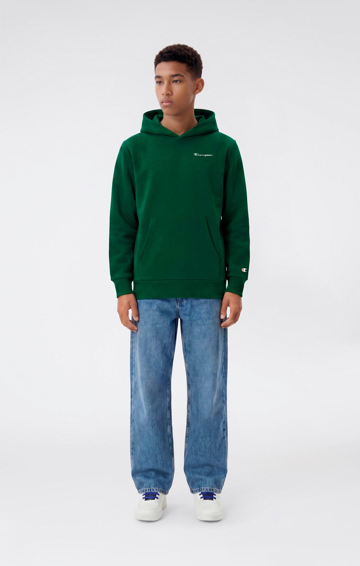 Champion Felpa Cappuccio con Piccole Icone Ricamate - Verde Brillante