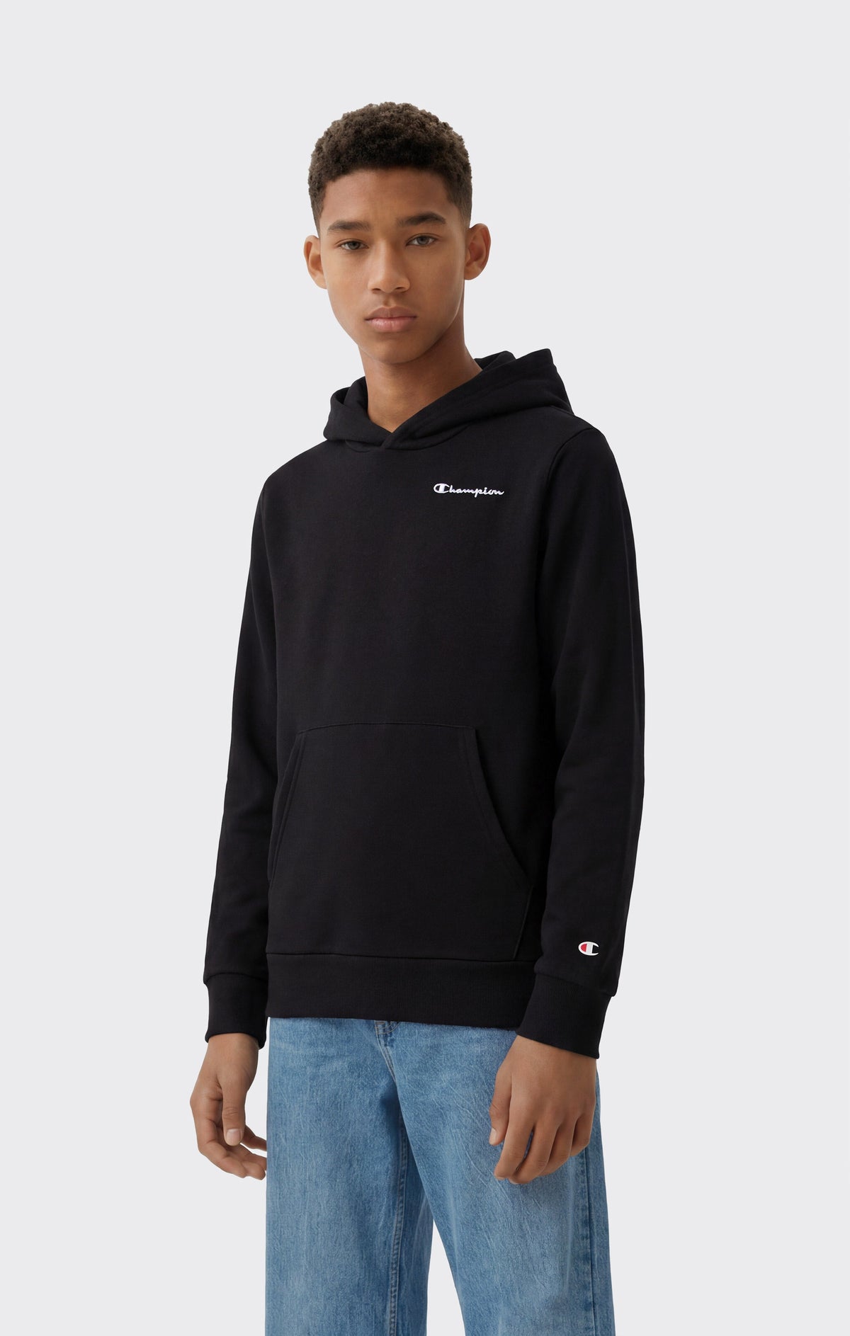 Champion Felpa Cappuccio con Piccole Icone Ricamate - Nero