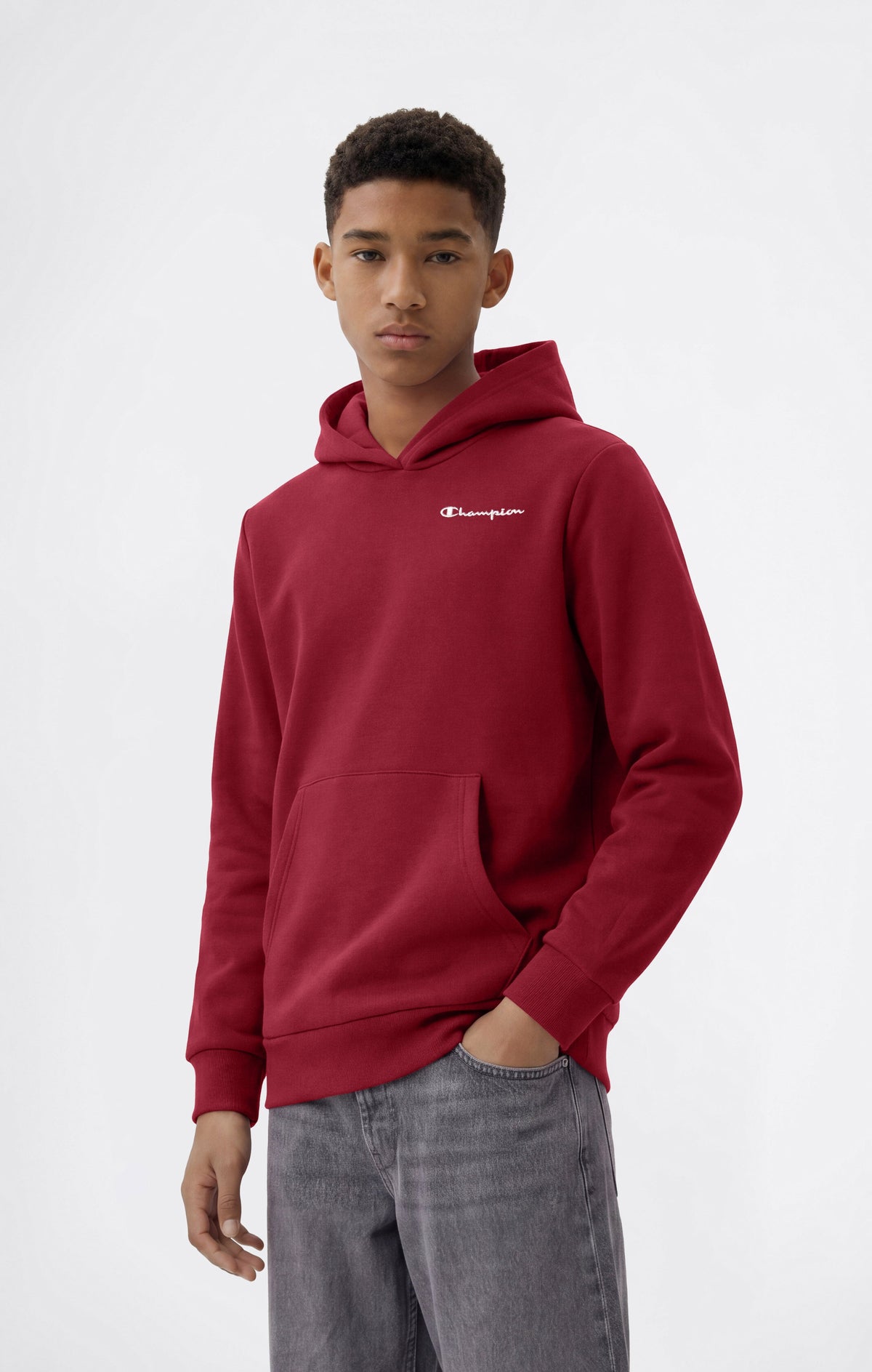 Champion Felpa Cappuccio con Piccole Icone Ricamate - Rosso