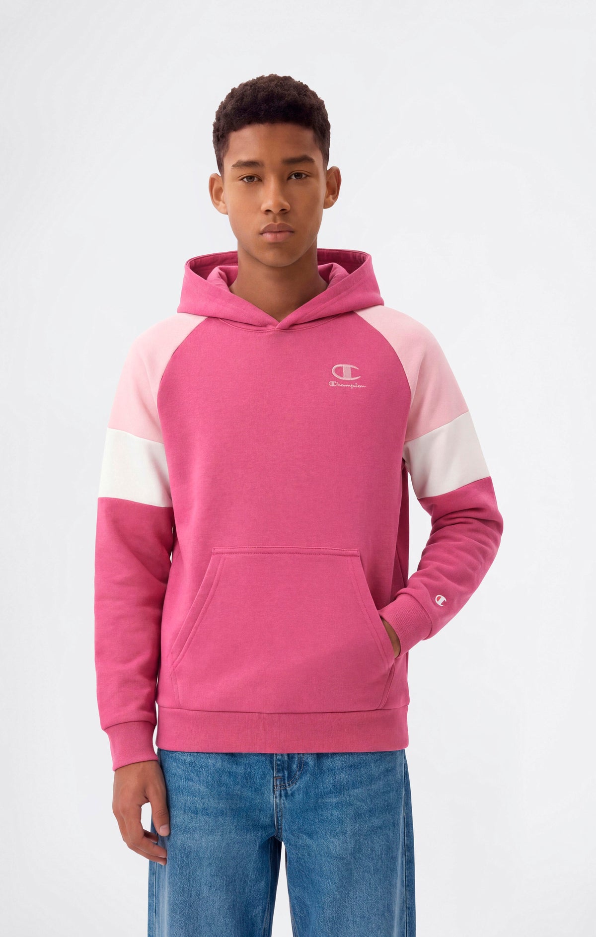Champion Felpa con Cappuccio e Color Block - Rosa Bacca