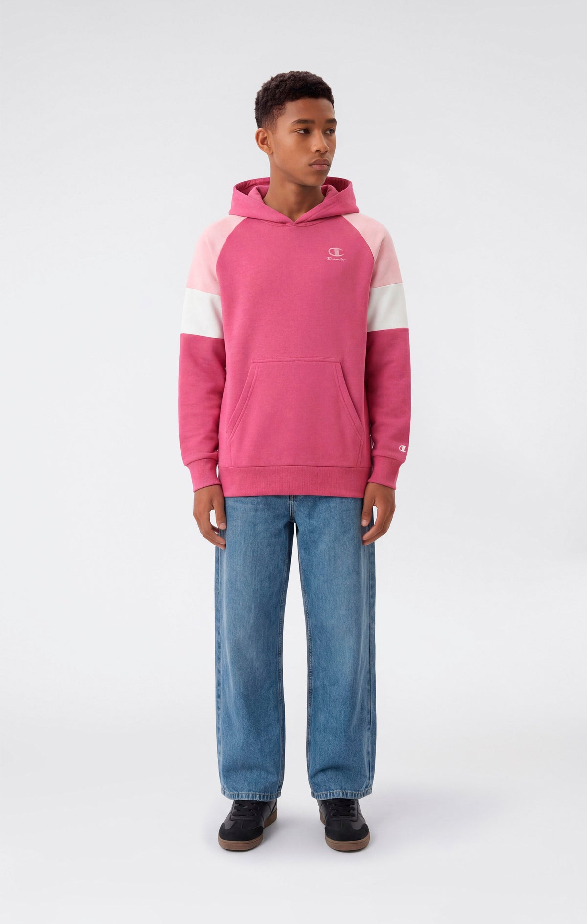Champion Felpa con Cappuccio e Color Block - Rosa Bacca