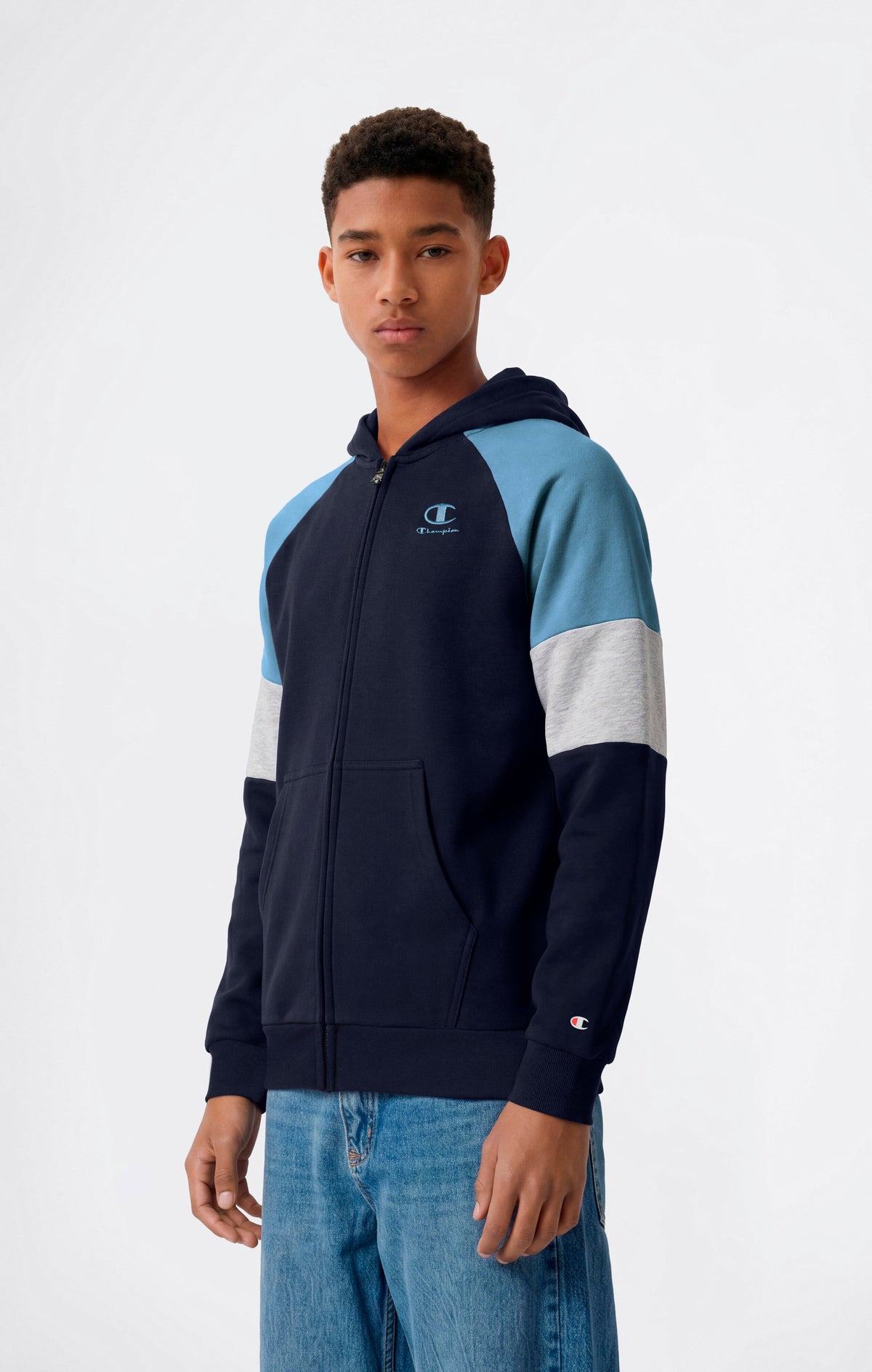 Champion Felpa Full Zip con Cappuccio e Interno Garzato - Blu Navy