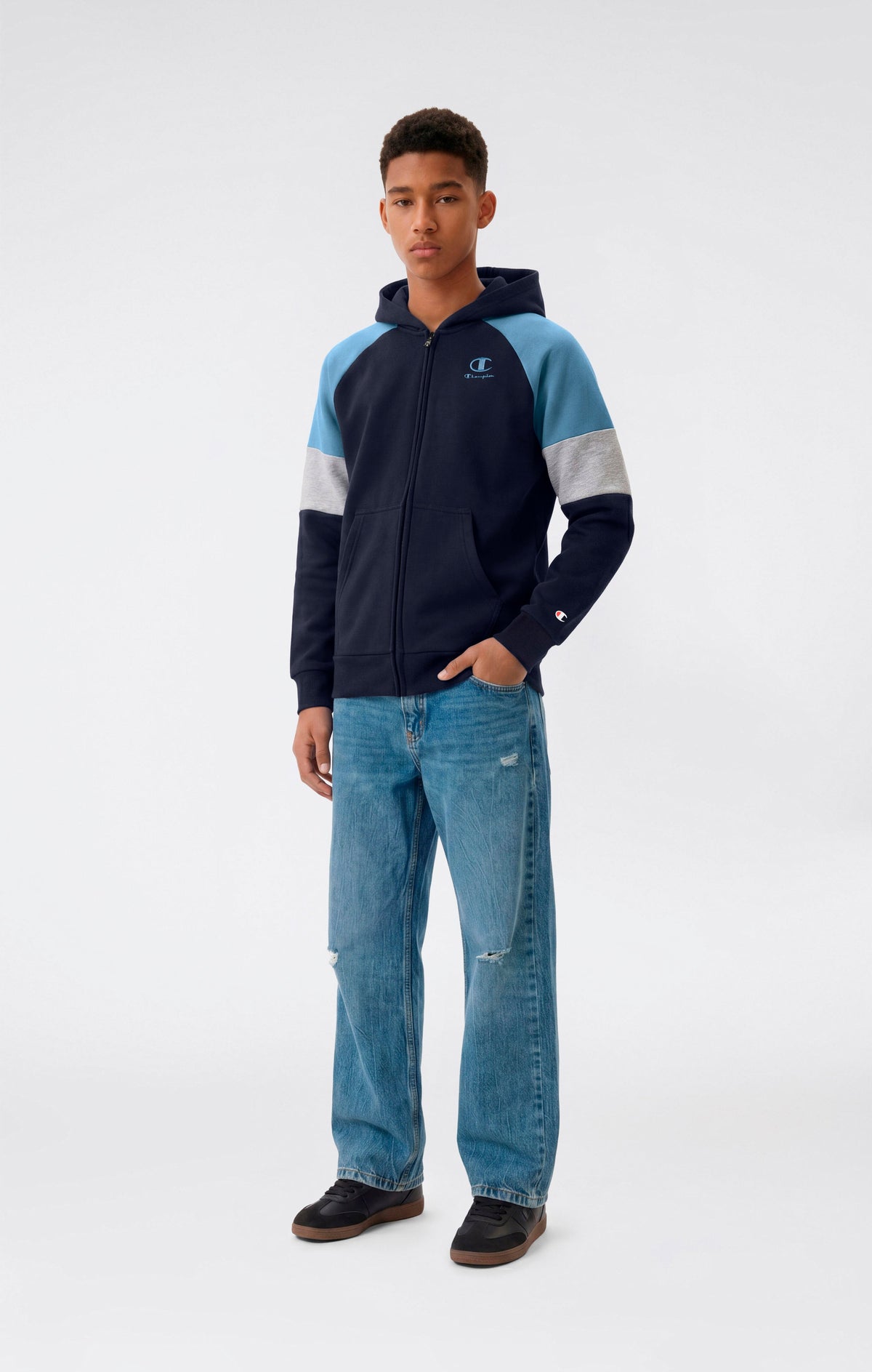 Champion Felpa Full Zip con Cappuccio e Interno Garzato - Blu Navy