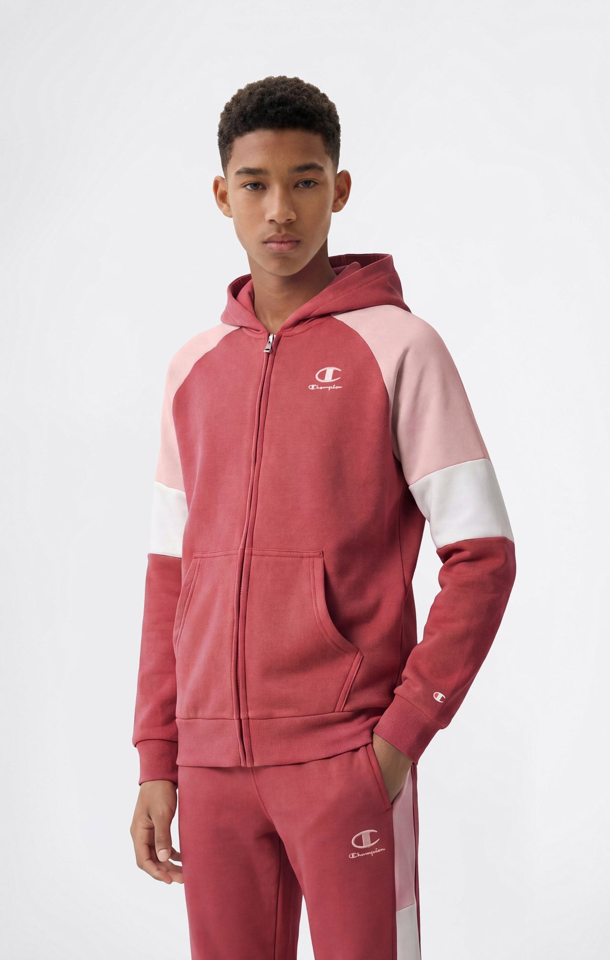 Champion Felpa Full Zip con Cappuccio e Interno Garzato - Rosa Bacca