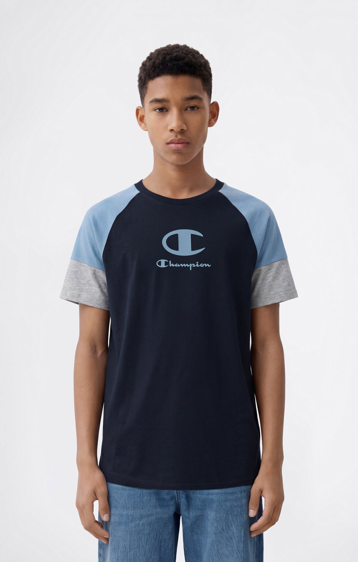 Champion T-Shirt in Cotone con Maxi Logo - Blu Navy