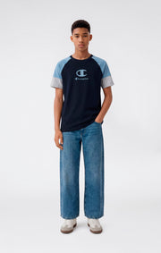 Champion T-Shirt in Cotone con Maxi Logo - Blu Navy