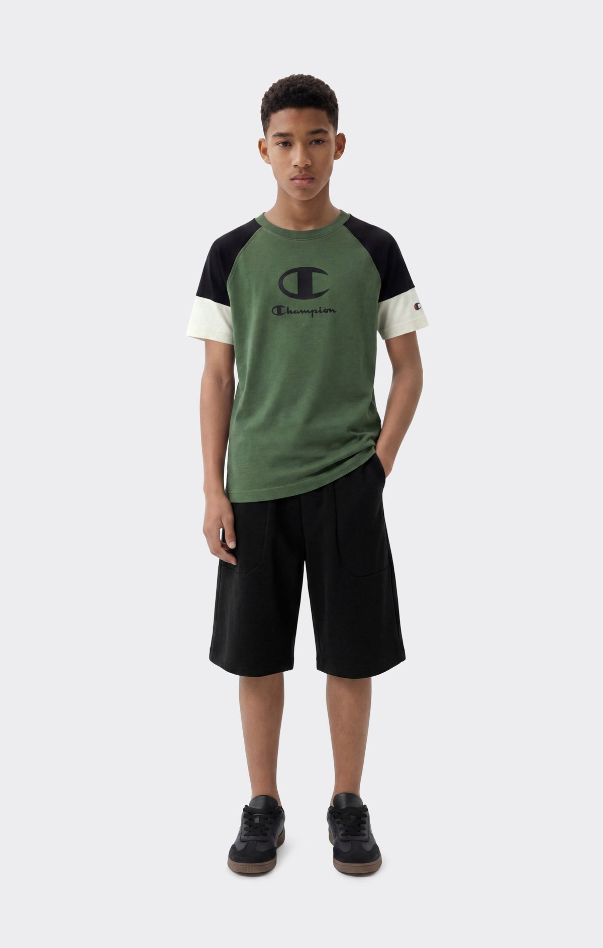 Champion T-Shirt in Cotone con Maxi Logo - Verde Militare
