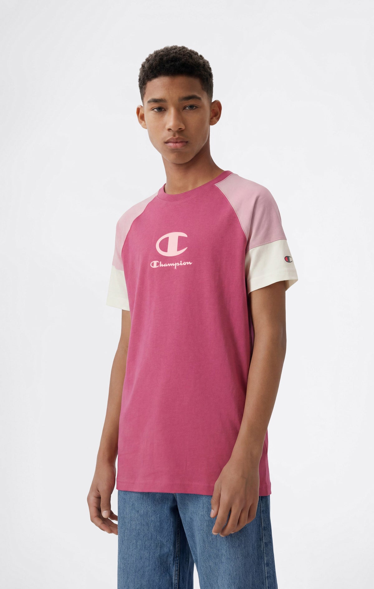 Champion T-Shirt in Cotone con Maxi Logo - Rosa Bacca