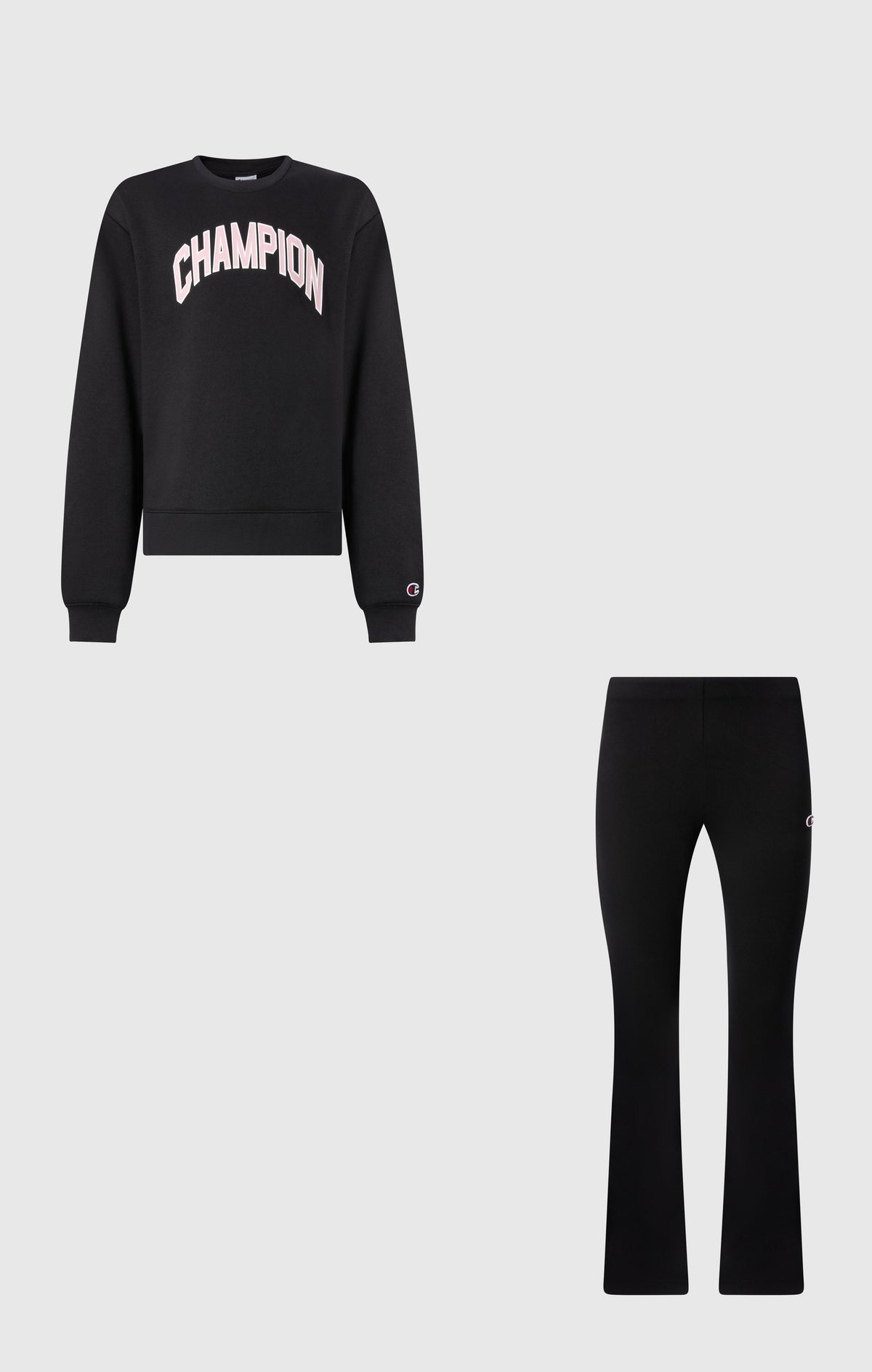 Champion Tuta Girocollo con Logo e Pantaloni a Zampa - Nero