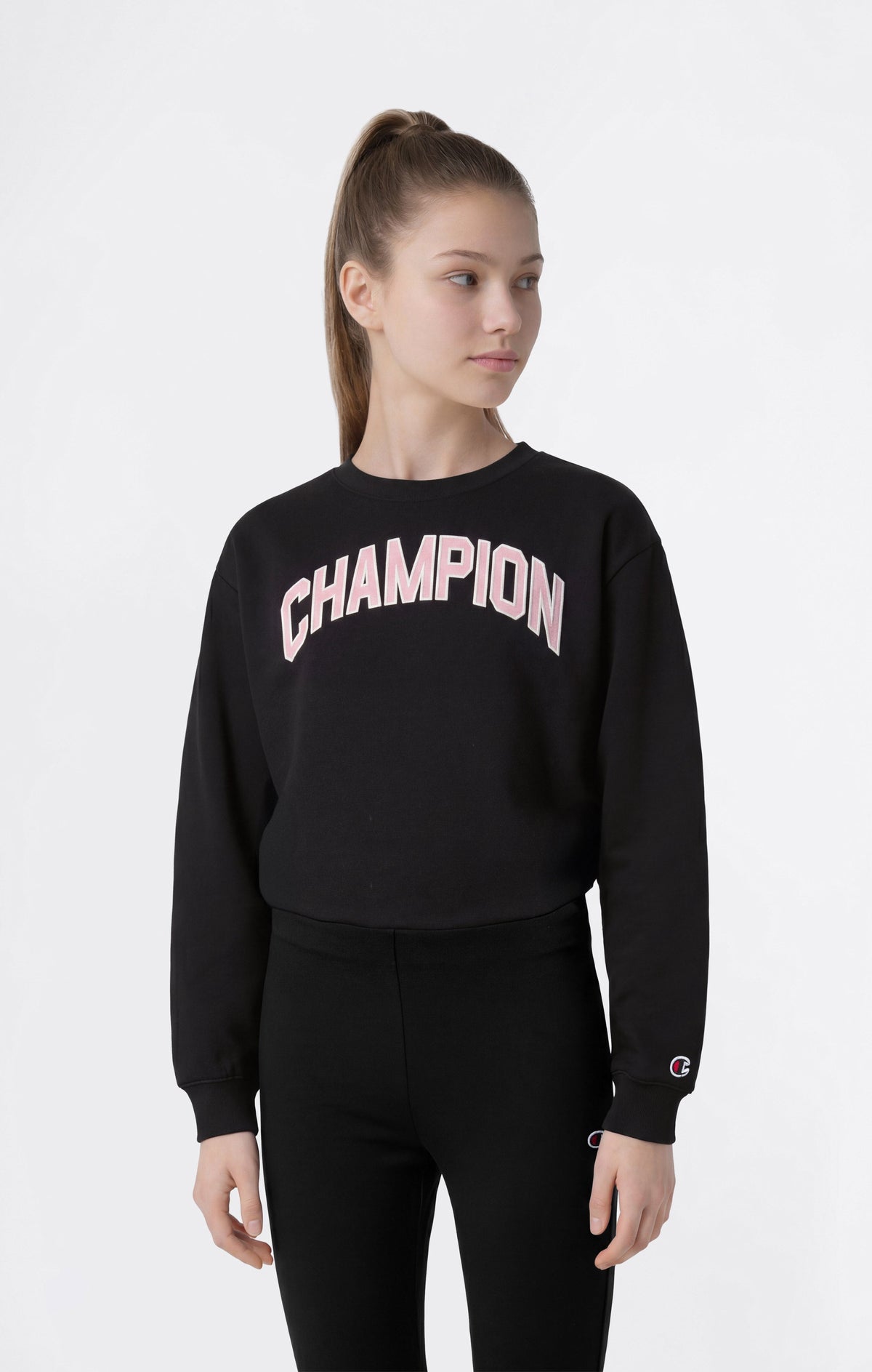 Champion Tuta Girocollo con Logo e Pantaloni a Zampa - Nero