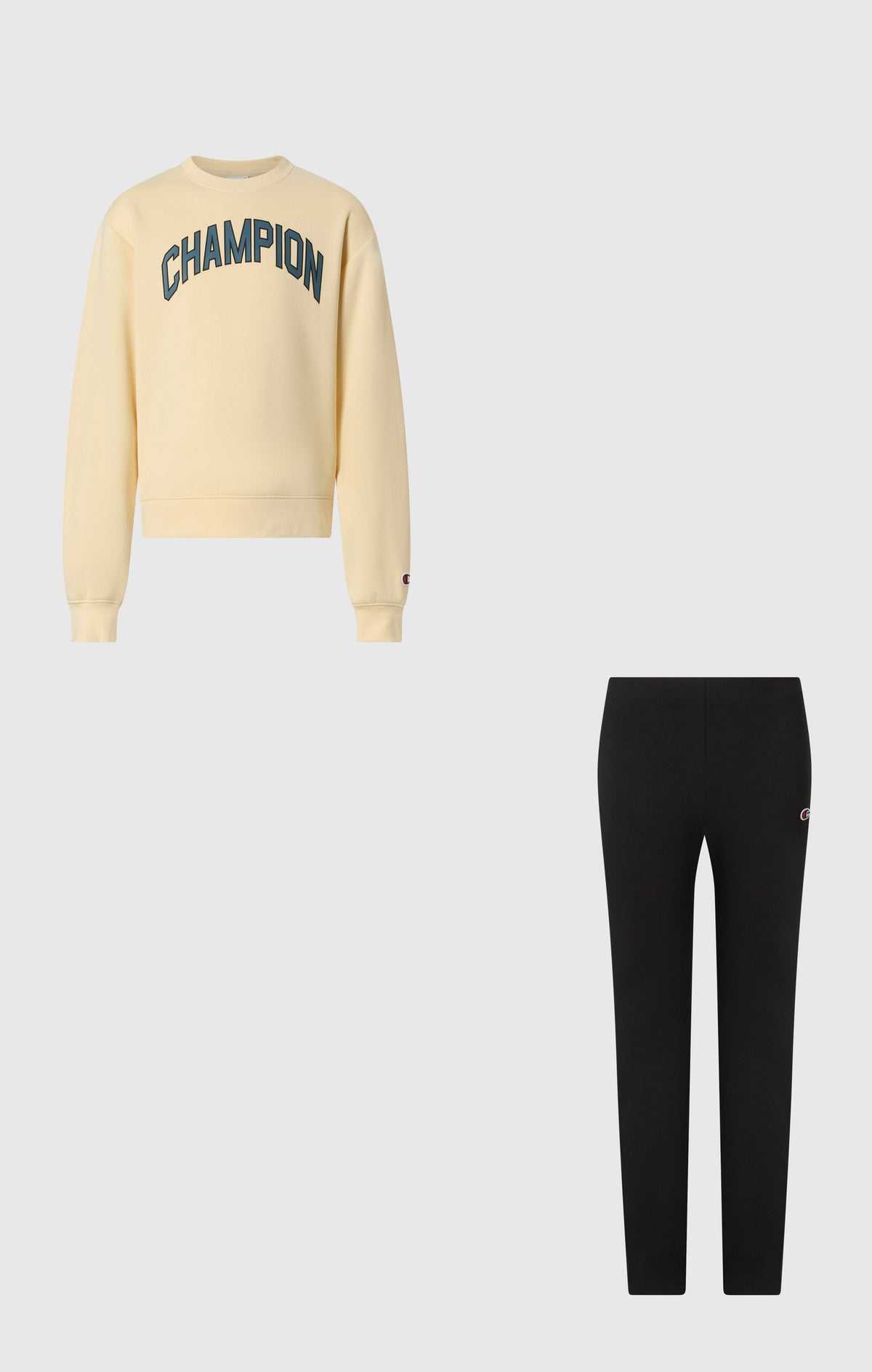 Champion Tuta Girocollo con Logo e Pantaloni a Zampa - Panna
