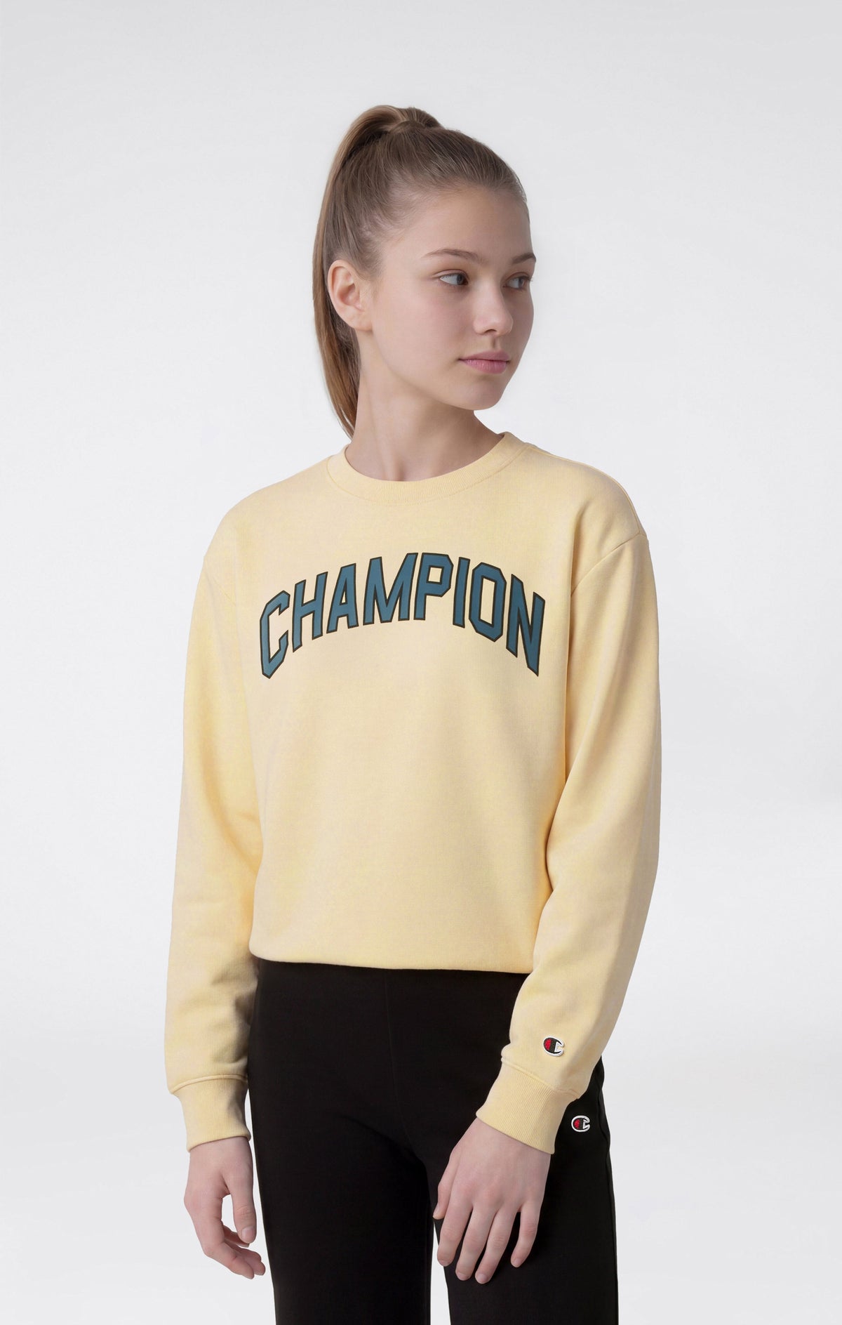 Champion Tuta Girocollo con Logo e Pantaloni a Zampa - Panna