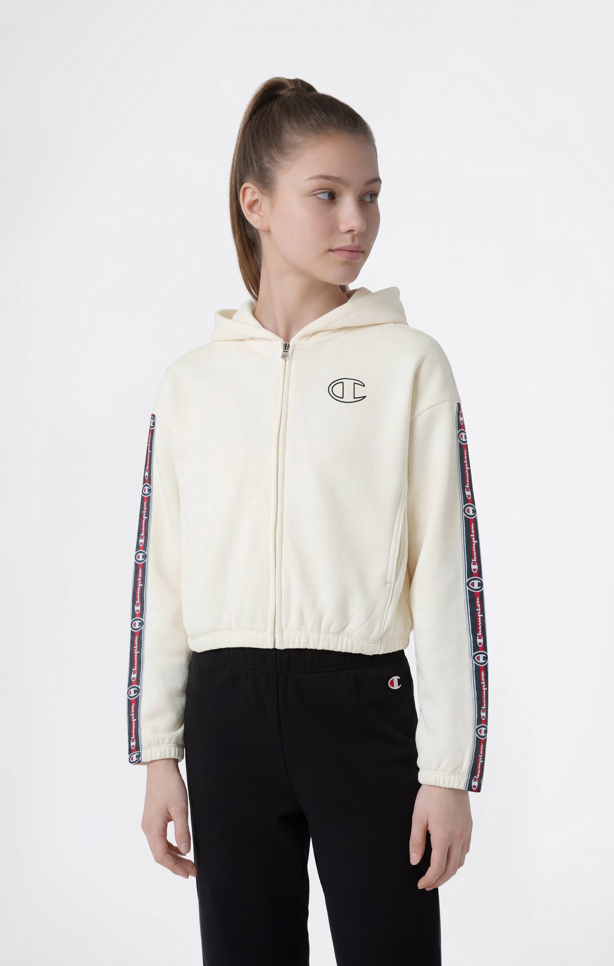 Champion Tuta Full Zip con Cappuccio e Fettuccia - Panna