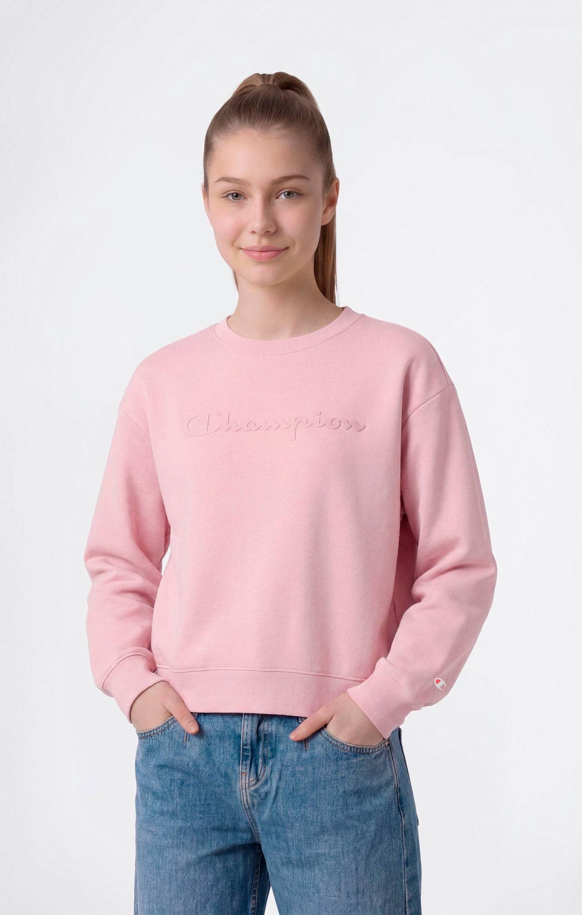 Champion Felpa Girocollo con Maxi Logo - Rosa