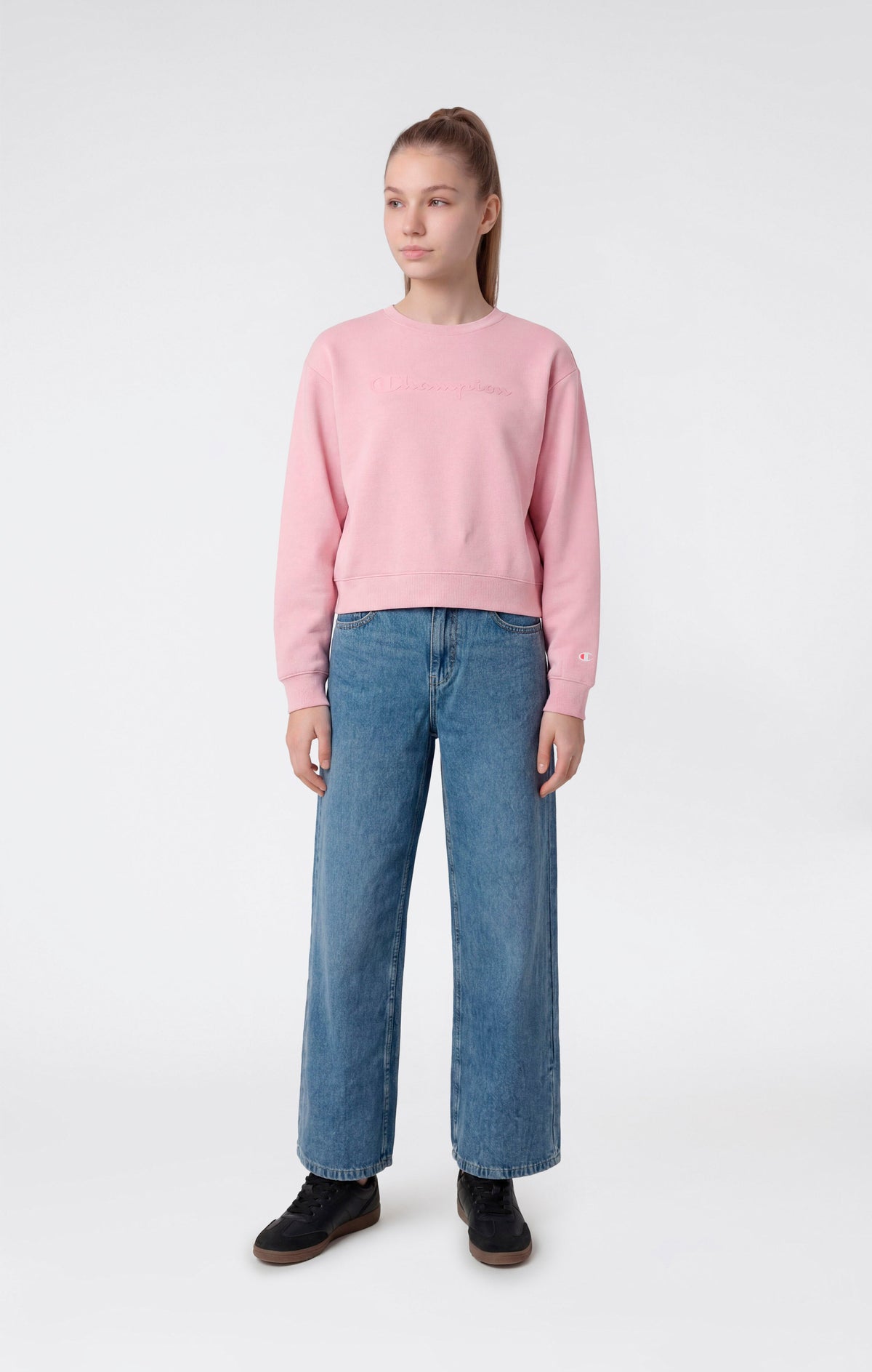 Champion Felpa Girocollo con Maxi Logo - Rosa