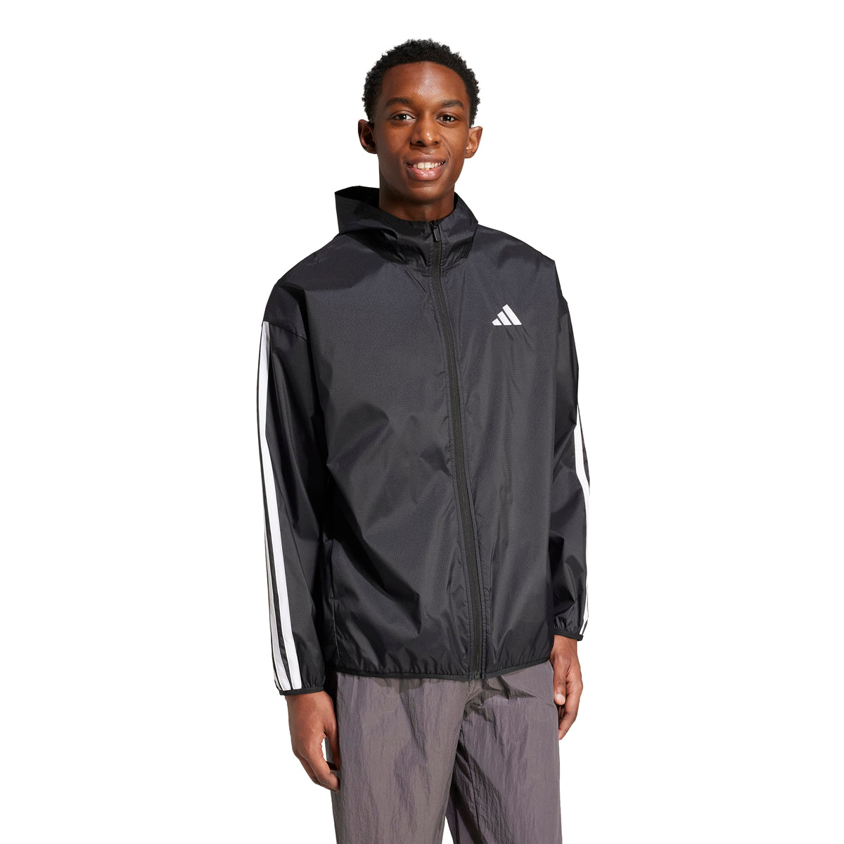 Adidas Giacca A Vento Essential 3 Strisce Ripstop Nero