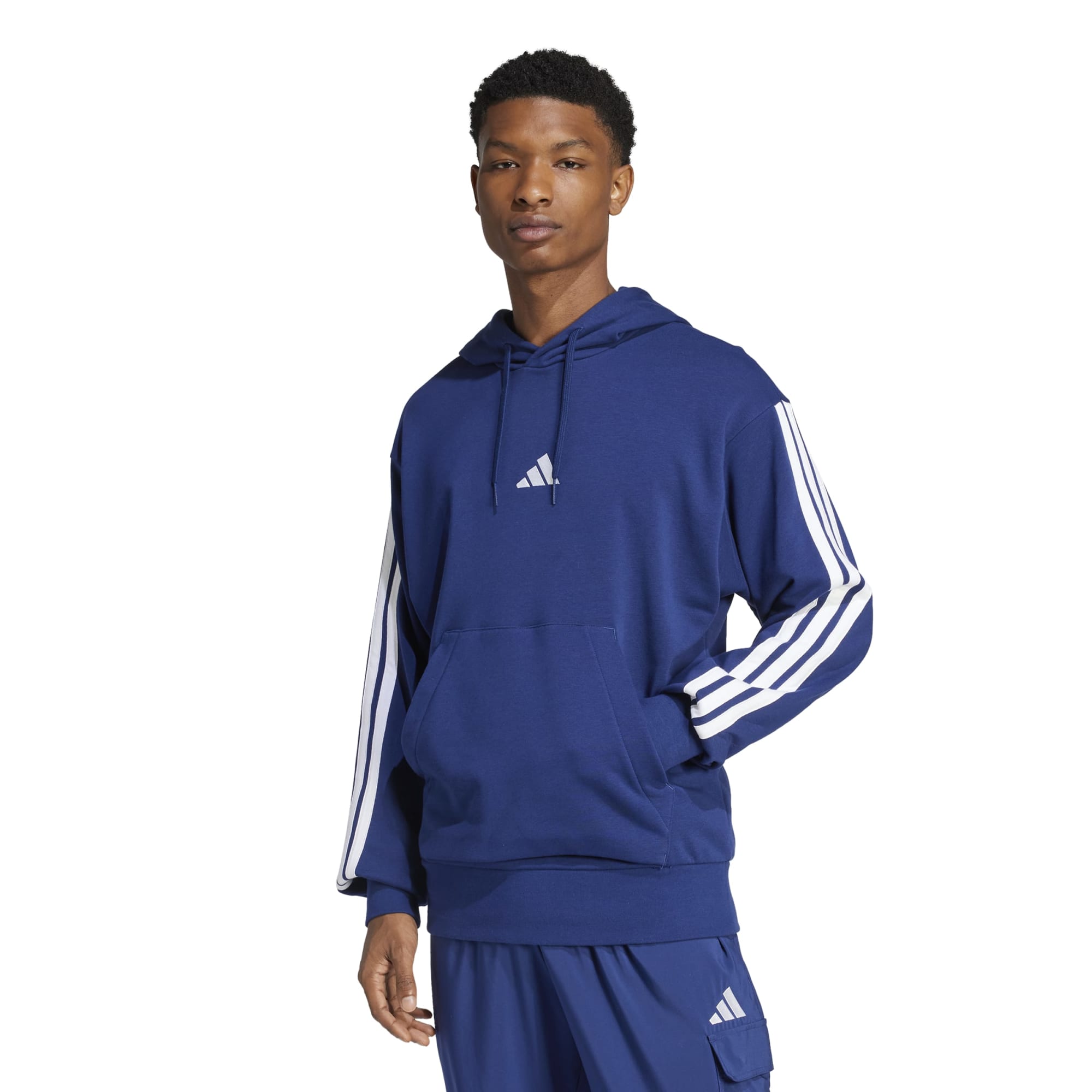 Felpa con cappuccio Essentials 3-Stripes French Terry - Blu / Bianco