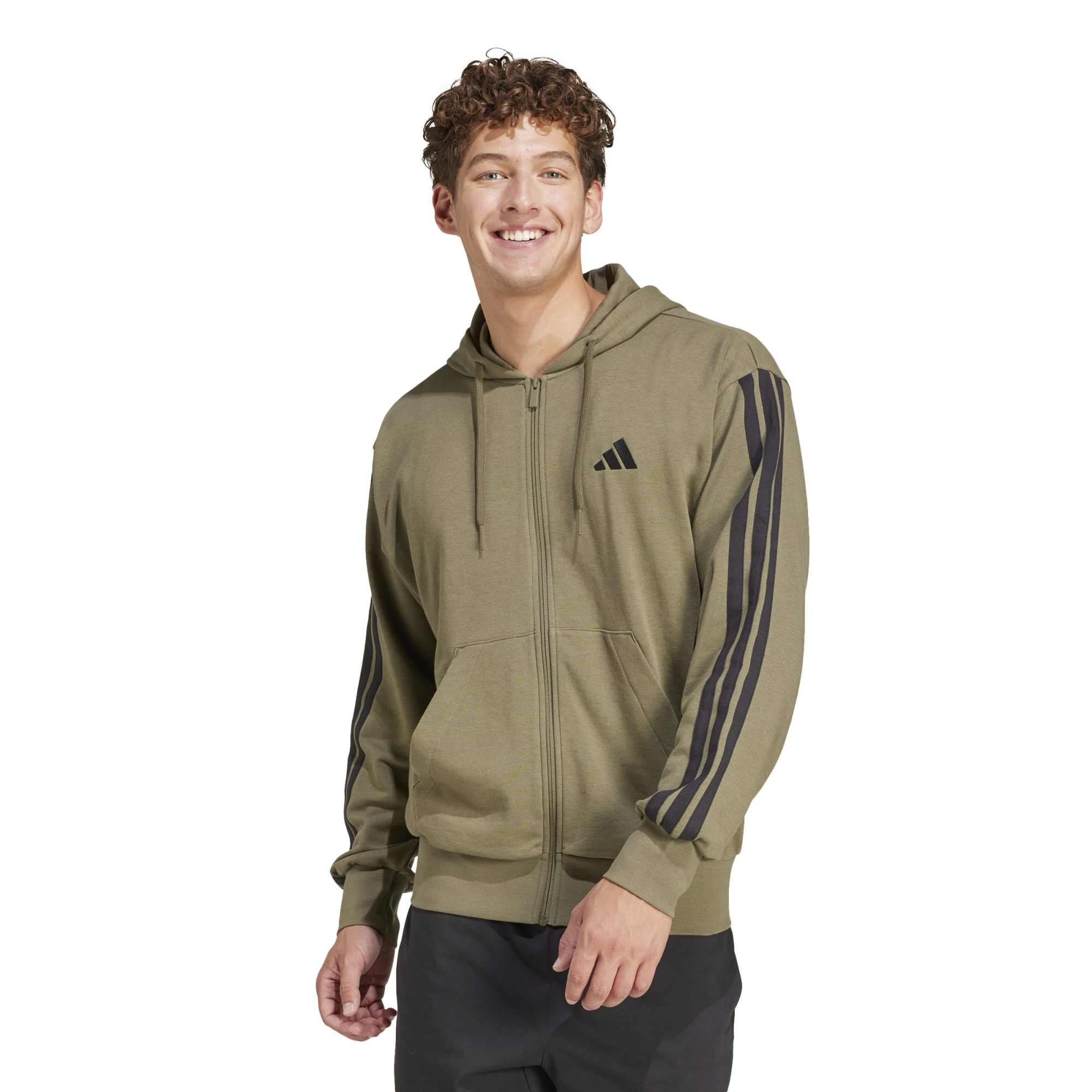 Felpa con cappuccio Essentials 3-Stripes French Terry Full-Zip - Verde / Nero