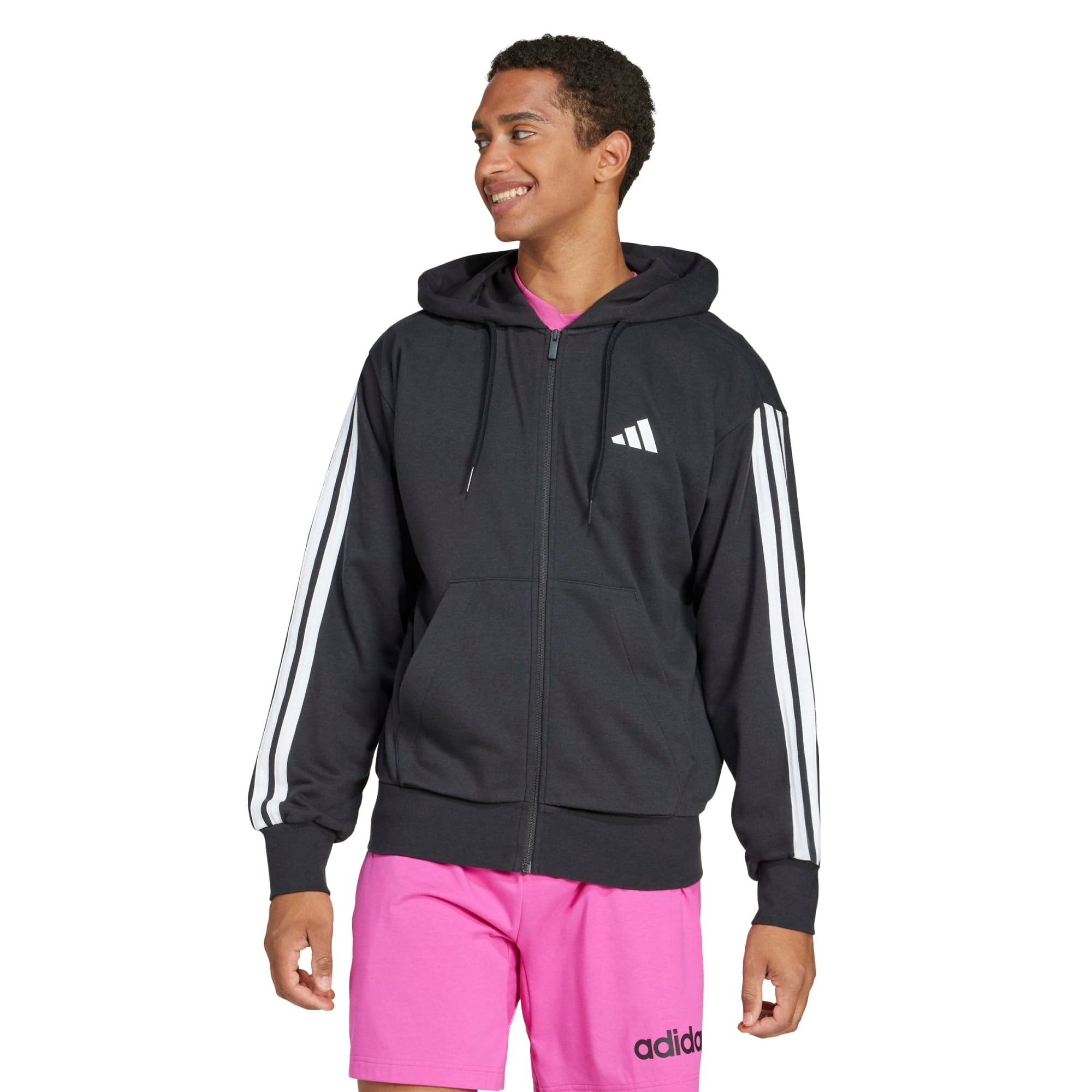 Felpa con cappuccio Essentials 3-Stripes French Terry Full-Zip - Nero / Bianco