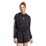 Felpa con Cappuccio Essentials 3-Stripes French Terry Crop - Nero