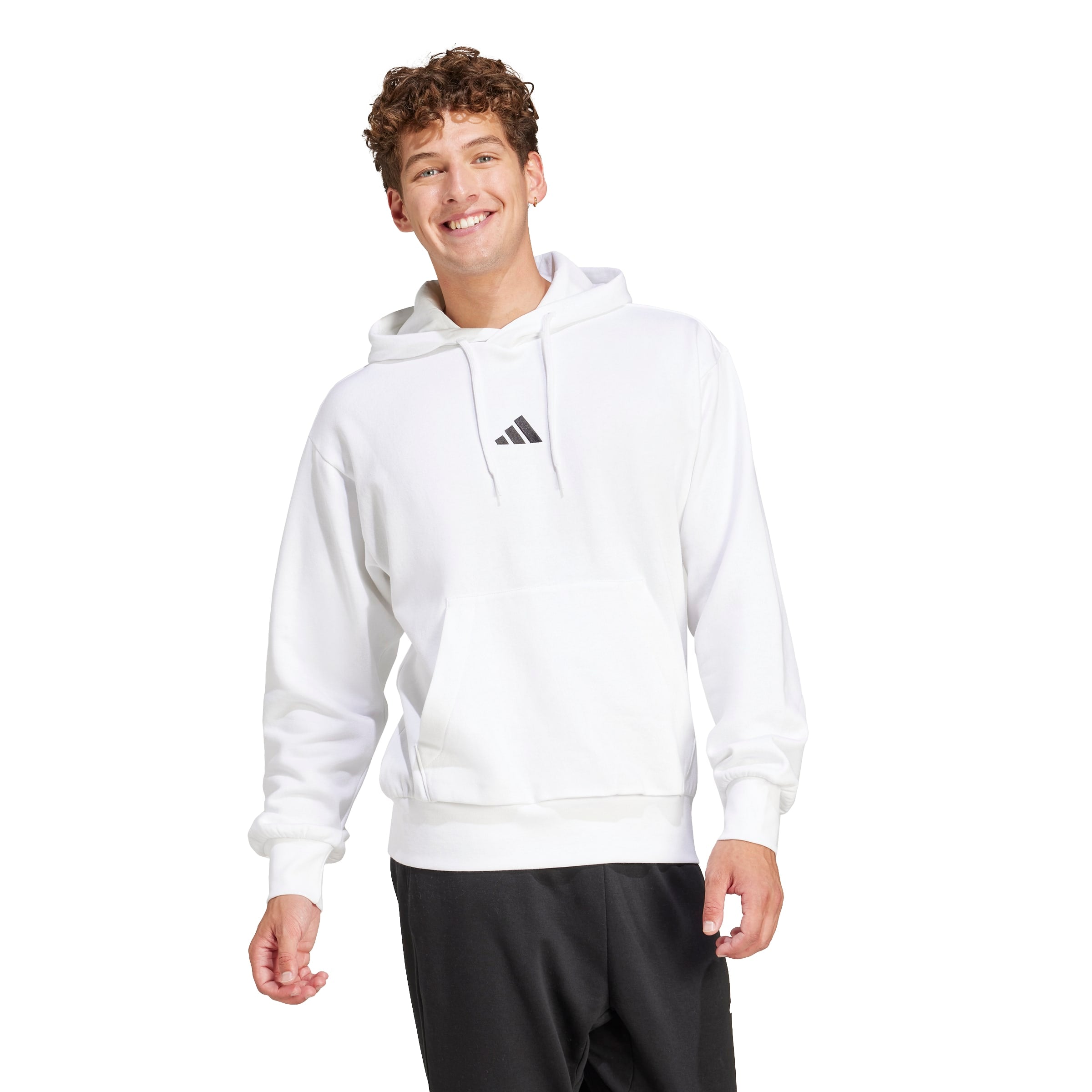 Adidas Felpa con Cappuccio Essentials Feelcozy Fleece Bianco