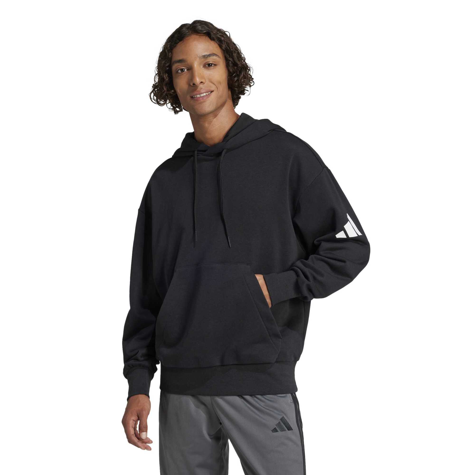 Felpa con cappuccio Essentials Loose-Fit 3 Bar Logo French Terry - Nero / Bianco