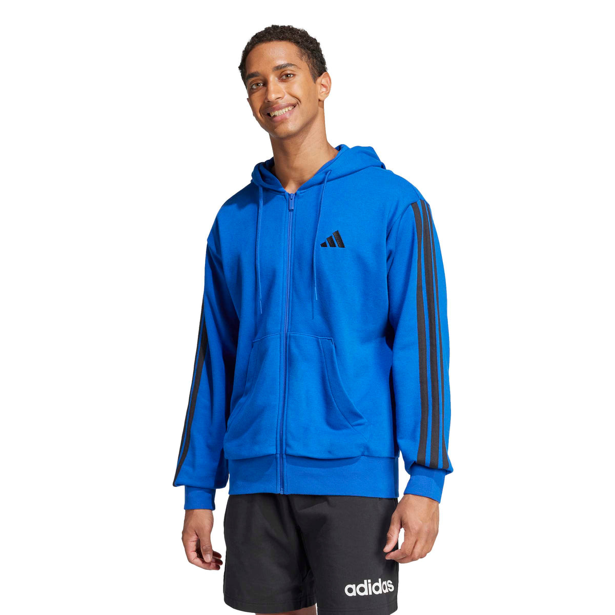 Adidas Felpa con Cappuccio Essentials 3-Stripes French Terry Full-zip Blu