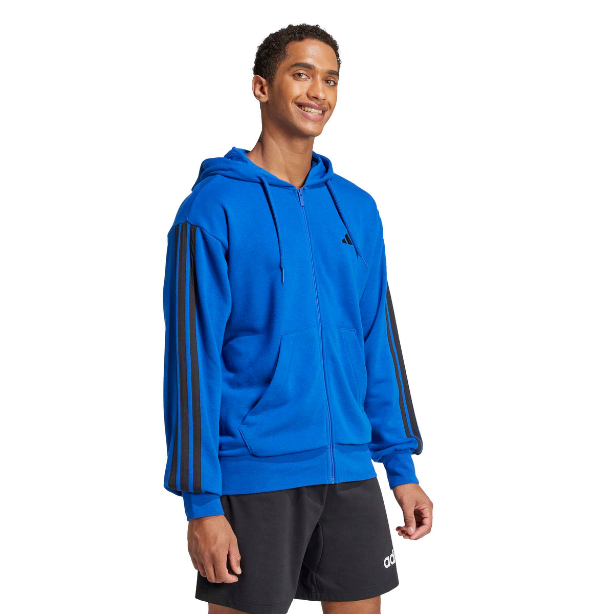 Adidas Felpa con Cappuccio Essentials 3-Stripes French Terry Full-zip Blu
