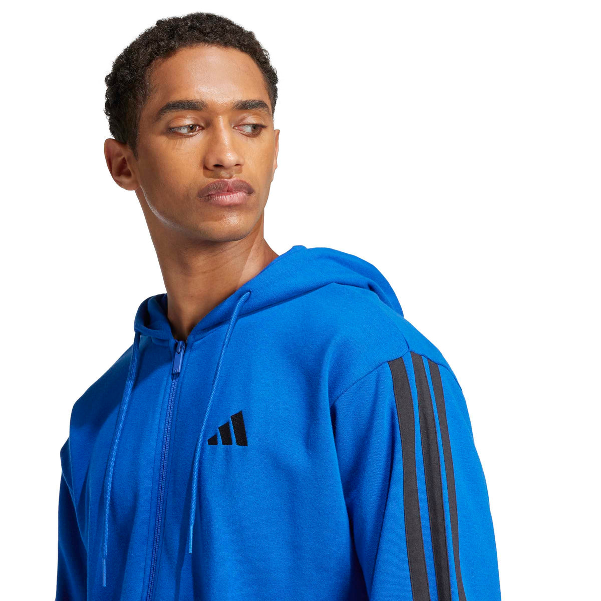 Adidas Felpa con Cappuccio Essentials 3-Stripes French Terry Full-zip Blu